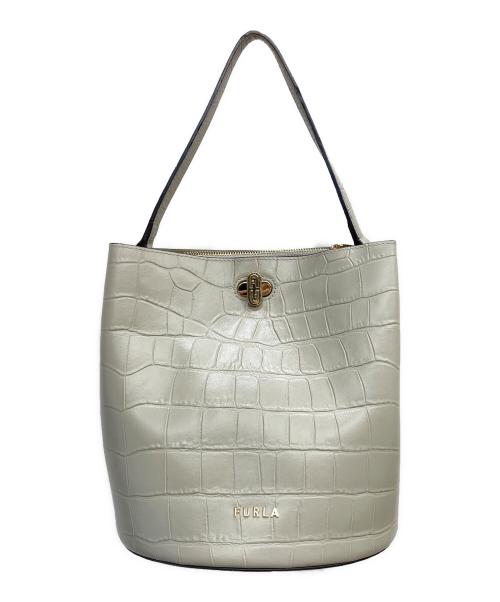 FURLA（フルラ）FURLA (フルラ) クロコ型押し2WAYショルダーバッグ ベージュ/モカの古着・服飾アイテム