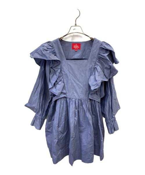 Vivienne Westwood RED LABEL（ヴィヴィアンウエストウッドレッドレーベル）Vivienne Westwood RED LABEL (ヴィヴィアンウエストウッドレッドレーベル) フリルギャザーワンピース ブルー サイズ:00の古着・服飾アイテム
