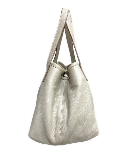 MaxMara（マックスマーラ）MaxMara (マックスマーラ) シボ革トートバッグ アイボリーの古着・服飾アイテム