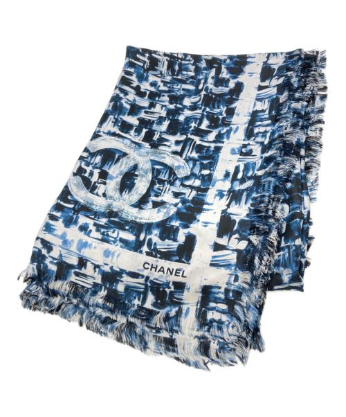 CHANEL（シャネル）CHANEL (シャネル) ツイード転写ココマークシルクストール ネイビーの古着・服飾アイテム