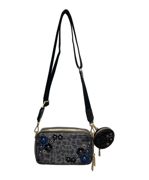 LEATHER JEWELS（レザージュエルズ）LEATHER JEWELS (レザージュエルズ) フラワーモチーフクロコ型押しショルダーバッグ グレーの古着・服飾アイテム