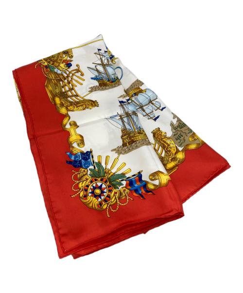 HERMES（エルメス）HERMES (エルメス) VOILES DE LUMIERE 光の帆船 カレシルクスカーフ レッド サイズ:90の古着・服飾アイテム