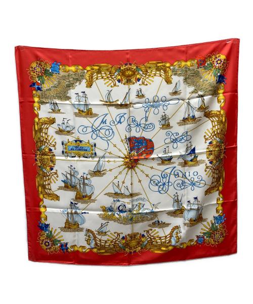 HERMES（エルメス）HERMES (エルメス) VOILES DE LUMIERE 光の帆船 カレシルクスカーフ レッド サイズ:90の古着・服飾アイテム