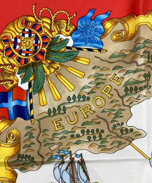 HERMES（エルメス）HERMES (エルメス) VOILES DE LUMIERE 光の帆船 カレシルクスカーフ レッド サイズ:90の古着・服飾アイテム