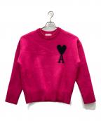 AMI Alexandre Mattiussiアミアレクサンドルマテュッシ）の古着「ハートロゴクルーネックニット」｜ピンク