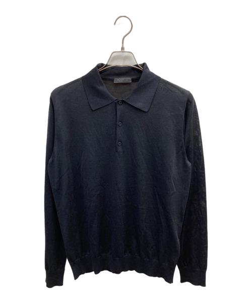 PRADA（プラダ）PRADA (プラダ) シルク混ニットポロシャツ ブラック サイズ:50の古着・服飾アイテム