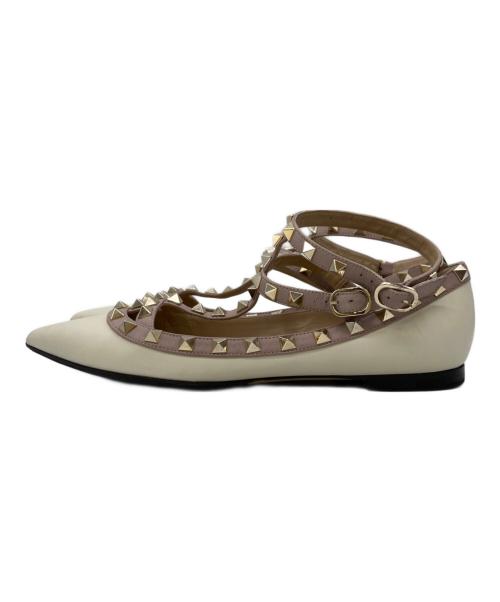 VALENTINO（ヴァレンティノ）VALENTINO (ヴァレンティノ) ポインテッドトゥロックスタッズバレリーナシューズ アイボリー×ラベンダー サイズ:36の古着・服飾アイテム