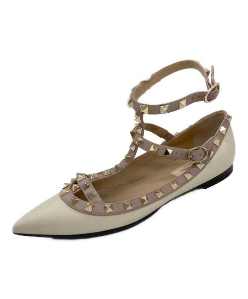 VALENTINO（ヴァレンティノ）VALENTINO (ヴァレンティノ) ポインテッドトゥロックスタッズバレリーナシューズ アイボリー×ラベンダー サイズ:36の古着・服飾アイテム