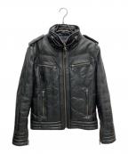 Liugoo Leathersリューグーレザーズ）の古着「ダウンライダースジャケット」｜ブラック