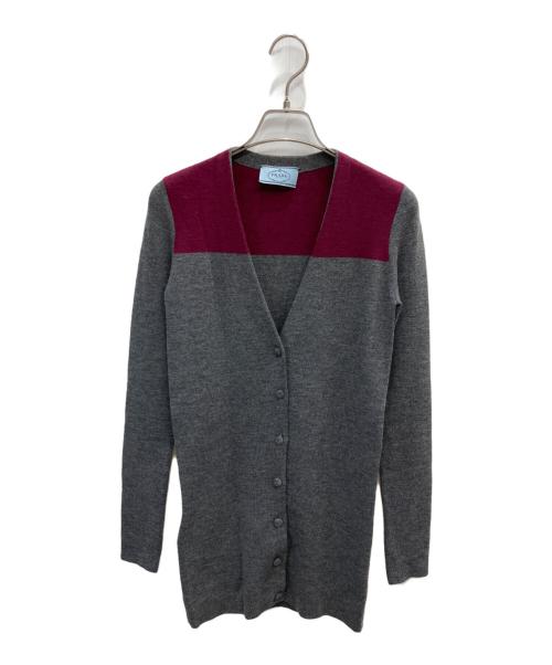 PRADA（プラダ）PRADA (プラダ) バイカラーニットカーディガン グレー×パープル サイズ:38の古着・服飾アイテム