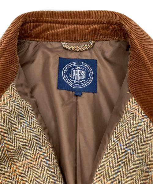 J.PRESS（ジェイプレス）J.PRESS (ジェイプレス) Harris Tweed (ハリスツイード) ハリスツイードキルティングコート ブラウン サイズ:Lの古着・服飾アイテム