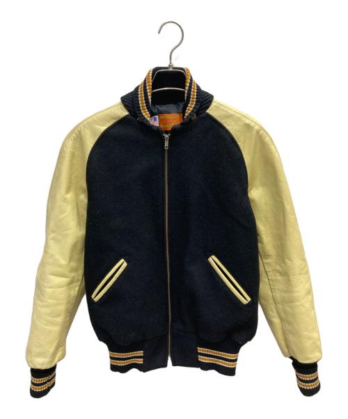 skookum（スクーカム）skookum (スクーカム) USA製 レザースリーブスタジャン ブラック×ベージュ サイズ:Lの古着・服飾アイテム