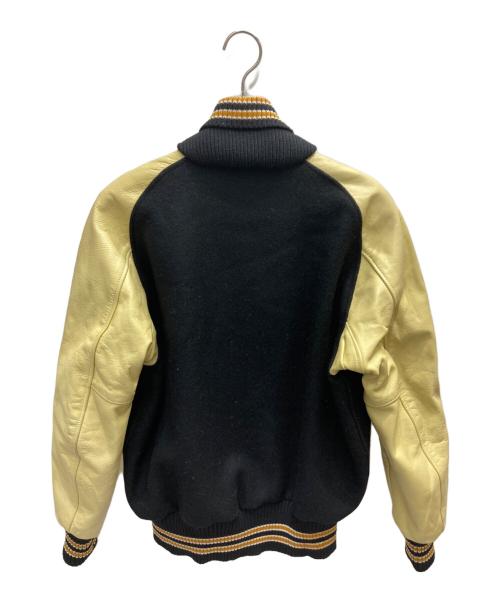 skookum（スクーカム）skookum (スクーカム) USA製 レザースリーブスタジャン ブラック×ベージュ サイズ:Lの古着・服飾アイテム