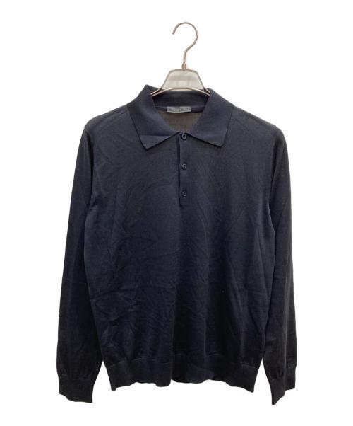 PRADA（プラダ）PRADA (プラダ) コットン×シルクニットポロシャツ ネイビー サイズ:50の古着・服飾アイテム