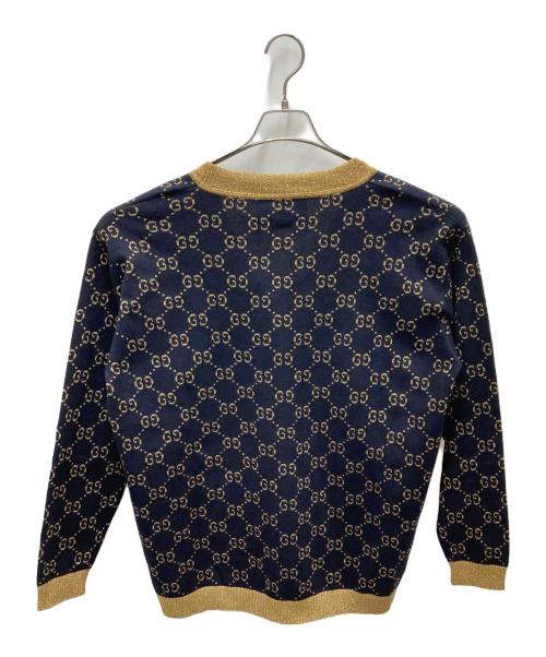 GUCCI（グッチ）GUCCI (グッチ) ゴールドラメGGパターンカーディガン ブラック×ゴールド サイズ:Lの古着・服飾アイテム