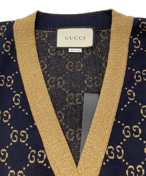 GUCCI（グッチ）GUCCI (グッチ) ゴールドラメGGパターンカーディガン ブラック×ゴールド サイズ:Lの古着・服飾アイテム
