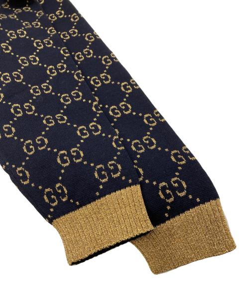 GUCCI（グッチ）GUCCI (グッチ) ゴールドラメGGパターンカーディガン ブラック×ゴールド サイズ:Lの古着・服飾アイテム