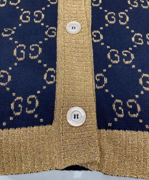 GUCCI（グッチ）GUCCI (グッチ) ゴールドラメGGパターンカーディガン ブラック×ゴールド サイズ:Lの古着・服飾アイテム