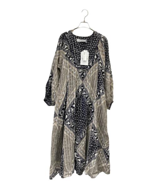 sara mallika（サラマリカ）sara mallika (サラマリカ) Cotton Block Pattern Dress ブラック サイズ:Ⅼの古着・服飾アイテム
