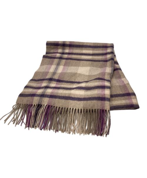 JOHNSTONS OF ELGIN（ジョンストンズオブエルガン）JOHNSTONS OF ELGIN (ジョンストンズオブエルガン) 大判カシミヤチェックマフラー パープル×ベージュの古着・服飾アイテム