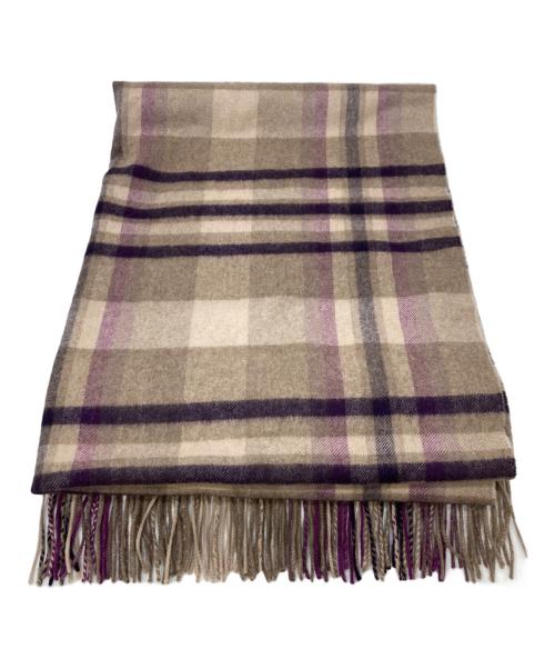 JOHNSTONS OF ELGIN（ジョンストンズオブエルガン）JOHNSTONS OF ELGIN (ジョンストンズオブエルガン) 大判カシミヤチェックマフラー パープル×ベージュの古着・服飾アイテム