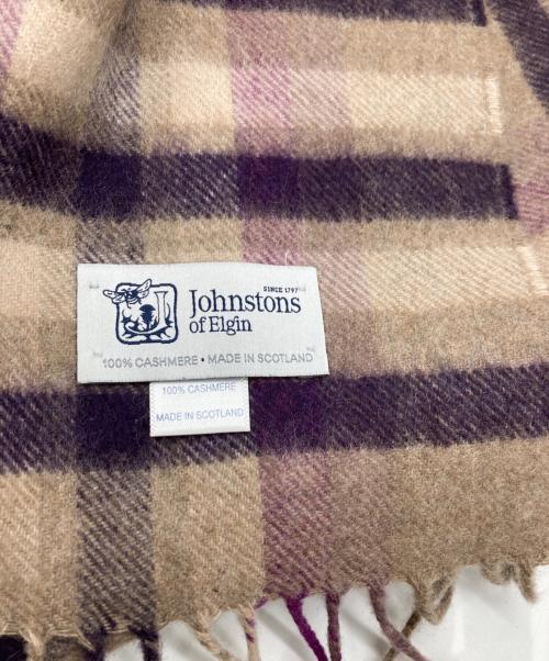JOHNSTONS OF ELGIN（ジョンストンズオブエルガン）JOHNSTONS OF ELGIN (ジョンストンズオブエルガン) 大判カシミヤチェックマフラー パープル×ベージュの古着・服飾アイテム