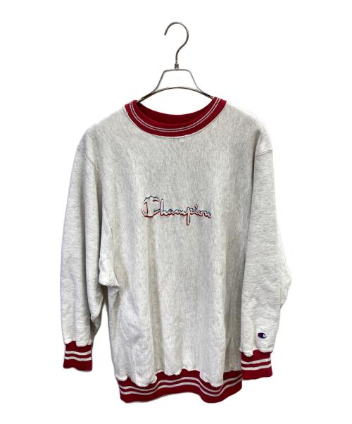 Champion REVERSE WEAVE（チャンピオン リバース ウィーブ）Champion REVERSE WEAVE (チャンピオン リバース ウィーブ) フロント刺繍リブラインスウェット レッド×グレー サイズ:XXLの古着・服飾アイテム