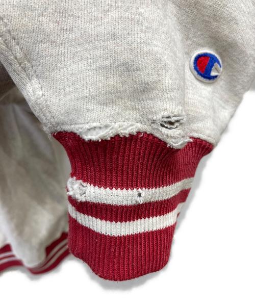 Champion REVERSE WEAVE（チャンピオン リバース ウィーブ）Champion REVERSE WEAVE (チャンピオン リバース ウィーブ) フロント刺繍リブラインスウェット レッド×グレー サイズ:XXLの古着・服飾アイテム