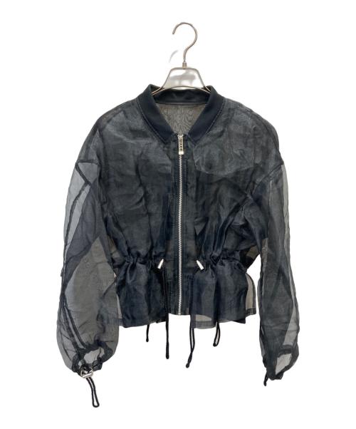 UN3D.（アンスリード）UN3D. (アンスリード) ギャザーオーガンジーブルゾンシアージャケット ブラック サイズ:Fの古着・服飾アイテム