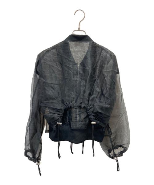 UN3D.（アンスリード）UN3D. (アンスリード) ギャザーオーガンジーブルゾンシアージャケット ブラック サイズ:Fの古着・服飾アイテム