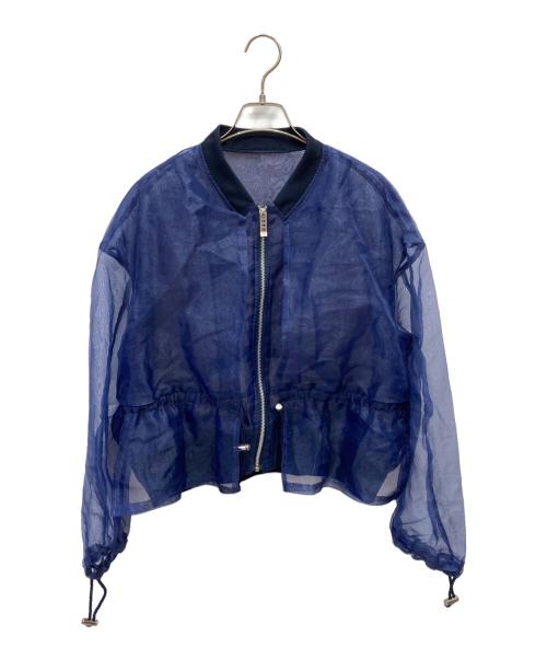 UN3D.（アンスリード）UN3D. (アンスリード) ギャザーオーガンジーブルゾンシアージャケット ネイビー サイズ:Fの古着・服飾アイテム