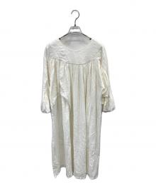 sara mallika（サラマリカ）の古着「Cotton Crape Gather Big Sleeve Dress」｜ホワイト