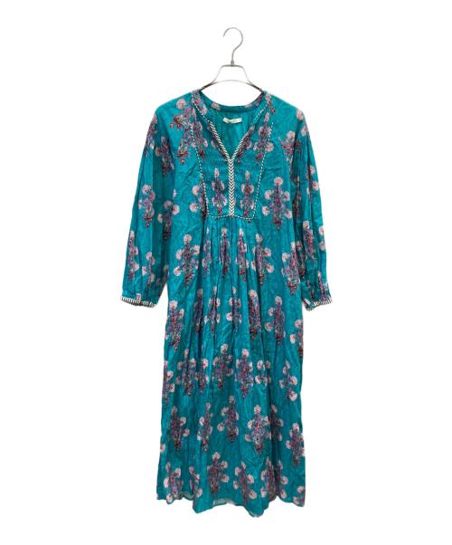 ne quittez pas（ヌキテパ）ne quittez pas (ヌキテパ) Cotton Jacquard Marigold Print Shirring Dress スカイブルー サイズ:Sの古着・服飾アイテム