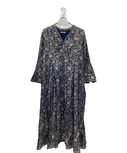ne quittez pas（ヌキテパ）ne quittez pas (ヌキテパ) コットンボイルホイルフラワープリントパネルドレス ネイビー サイズ:Mの古着・服飾アイテム