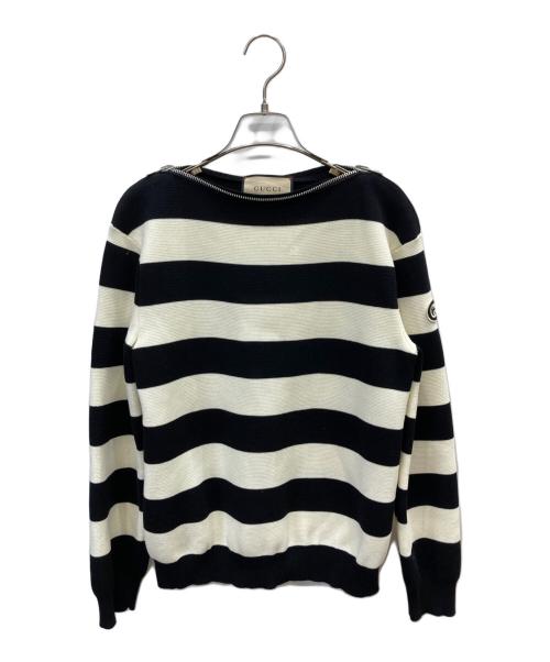 GUCCI（グッチ）GUCCI (グッチ) ショルダージップボーダーニット アイボリー×ブラック サイズ:Sの古着・服飾アイテム