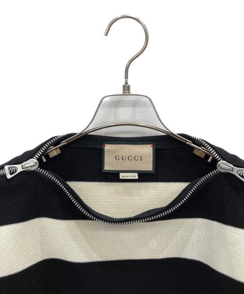 GUCCI（グッチ）GUCCI (グッチ) ショルダージップボーダーニット アイボリー×ブラック サイズ:Sの古着・服飾アイテム