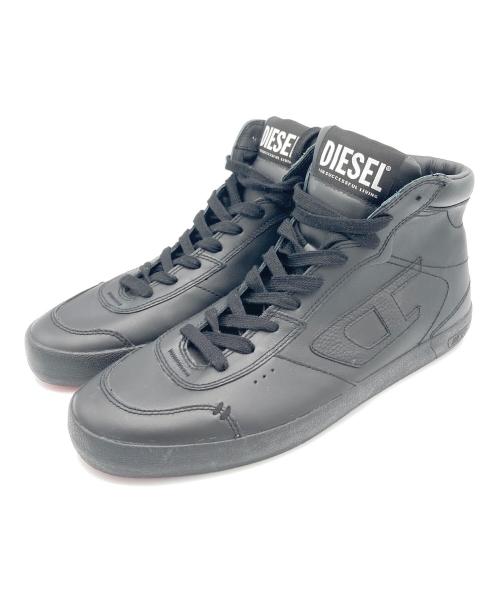 DIESEL（ディーゼル）DIESEL (ディーゼル) S-LEROJI MID Dロゴハイトップレザースニーカー ブラック サイズ:27CMの古着・服飾アイテム