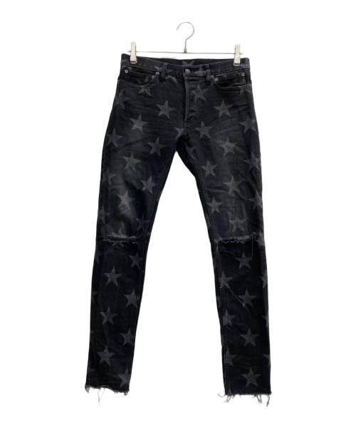 TAKAHIROMIYASHITA TheSoloIst.（タカヒロミヤシタ ザソロイスト）TAKAHIROMIYASHITA TheSoloIst. (タカヒロミヤシタ ザソロイスト) star patterned stretch slim tapered 6 pocket jean ブラック サイズ:76cm(W30)の古着・服飾アイテム