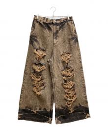 MAISON SPECIAL（メゾンスペシャル）の古着「Destroy Denim Prime-Wide Pants/デストロイデニムプライムワイドパンツ」｜ダークブラウン