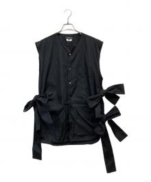COMME des GARCONS HOMME PLUS（コムデギャルソンオムプリュス）の古着「ノースリーブコットンリボンブラウスシャツベスト」｜ブラック