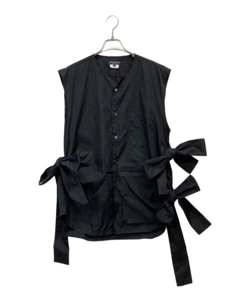 COMME des GARCONS HOMME PLUS（コムデギャルソンオムプリュス）COMME des GARCONS HOMME PLUS (コムデギャルソンオムプリュス) ノースリーブコットンリボンブラウスシャツベスト ブラック サイズ:Mの古着・服飾アイテム