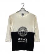 VERSACE JEANS COUTUREヴェルサーチ ジーンズクチュール）の古着「メデューサロゴレーヨンカットソー」｜ホワイト×ブラック