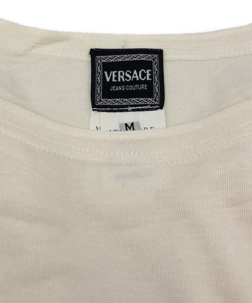 VERSACE JEANS COUTURE（ヴェルサーチ ジーンズクチュール）VERSACE JEANS COUTURE (ヴェルサーチ ジーンズクチュール) メデューサロゴレーヨンカットソー ホワイト×ブラック サイズ:Mの古着・服飾アイテム