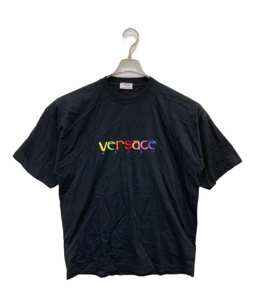 VERSACE Sport（ヴェルサーチ スポーツ）VERSACE SPORT (ヴェルサーチ スポーツ) ロゴ刺繍Tシャツ ブラック サイズ:52の古着・服飾アイテム