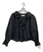 tumuguツムグ）の古着「ソリトリネン フリルブラウス」｜ブラック