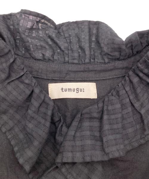 tumugu（ツムグ）tumugu (ツムグ) ソリトリネン フリルブラウス ブラック サイズ:FREEの古着・服飾アイテム