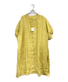 tumugu（ツムグ）の古着「ソリトリネン2wayビッグスリーブワンピース」｜イエロー