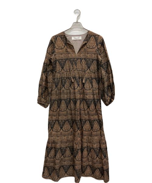 sara mallika（サラマリカ）sara mallika (サラマリカ) 総柄ワンピース ブラウン サイズ:FREEの古着・服飾アイテム