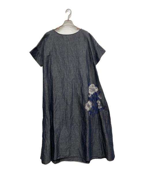 BEARDSLEY（ビアズリー）BEARDSLEY (ビアズリー) リネン混刺繍ワンピース インディゴ サイズ:FREEの古着・服飾アイテム
