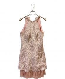 DEA.（ディア）の古着「スパンコールフリンジハイネックフレアミニキャバドレス」｜ピンク